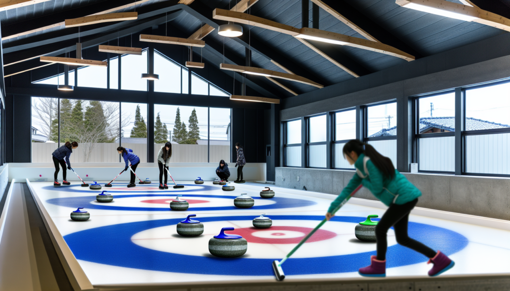 ハウス付近のストーンとスイープする選手を描いたカーリング解説用イメージ