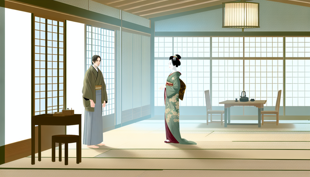 小泉セツと小泉八雲の関係をイメージした上品な歴史風イラスト