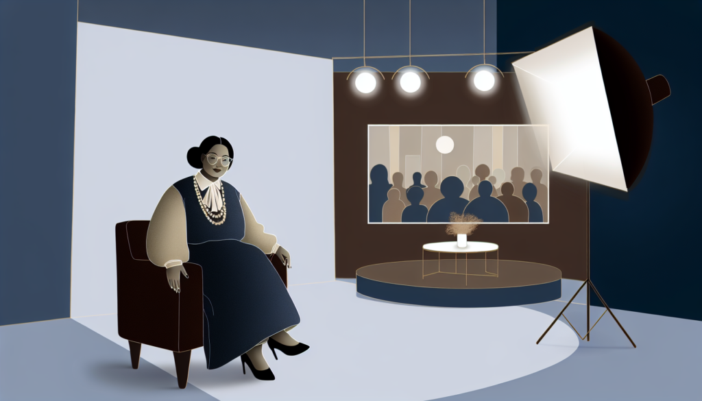 落ち着いた照明のスタジオを背景に、テレビ文化を象徴する上品で印象的な人物像をイメージしたサムネイル。芸能人プロフィール記事にふさわしい、信頼感と親しみやすさが伝わる構図。