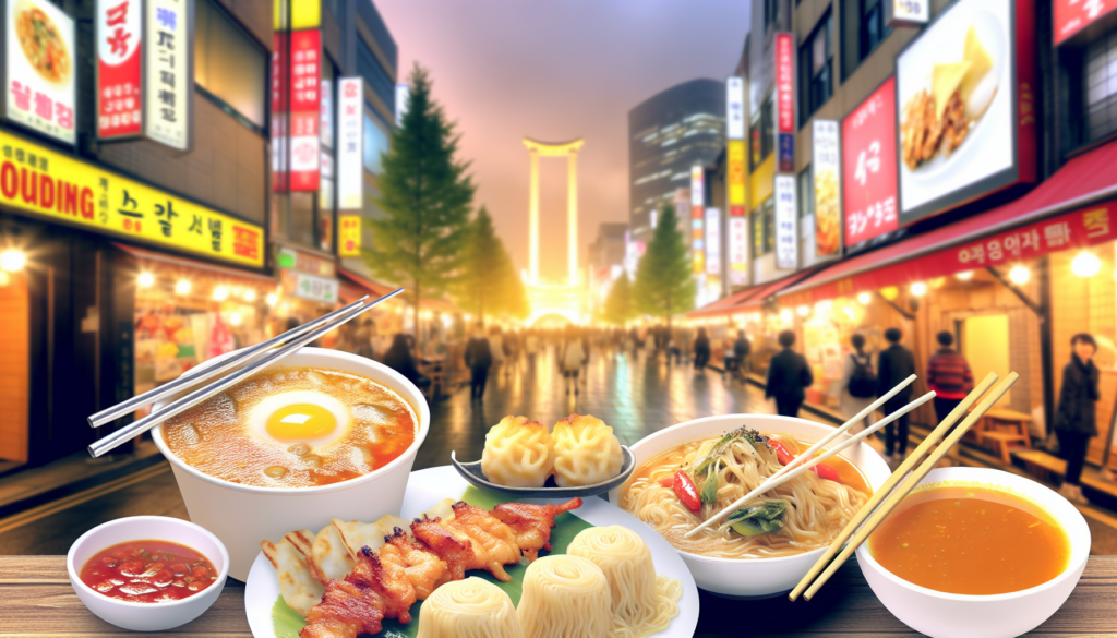 明洞で人気の韓国グルメ店を比較しながら、カルグクスやコムタン、焼肉など旅行中に立ち寄りやすい定番料理を紹介する記事用サムネイル.