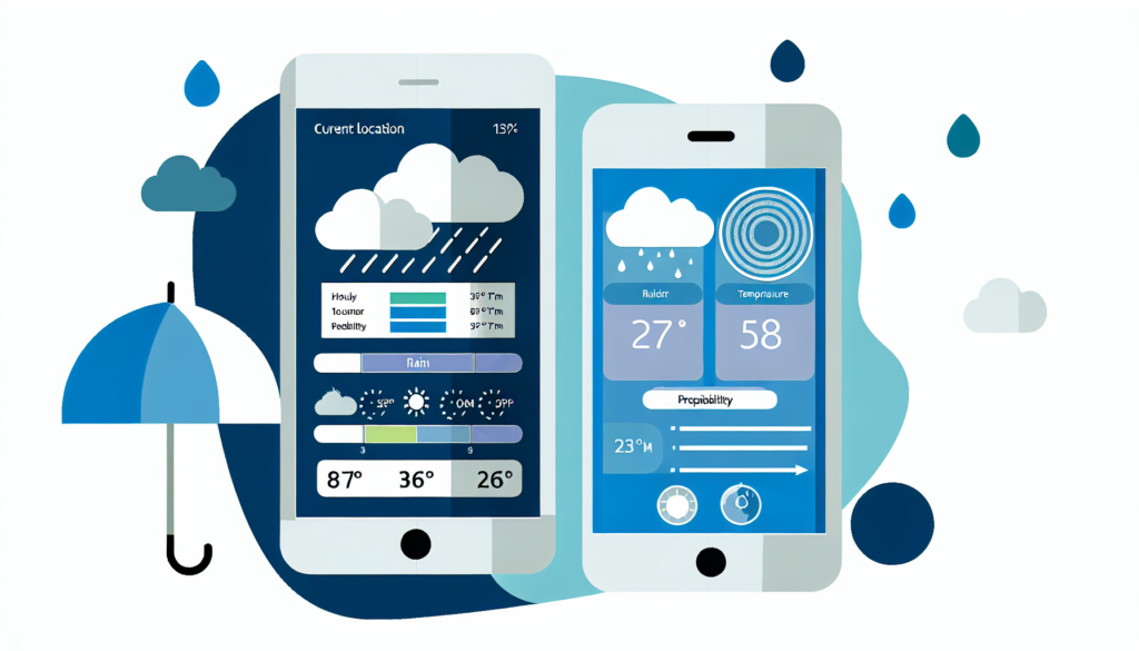 現在地の天気、時間別予報、雨雲レーダーをスマホ画面で確認するイメージ